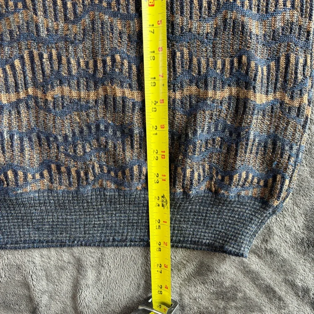 Tricots St Raphael Mens Large Vintage Blue Brown Geometric Wave‎ Knit Sweater L
